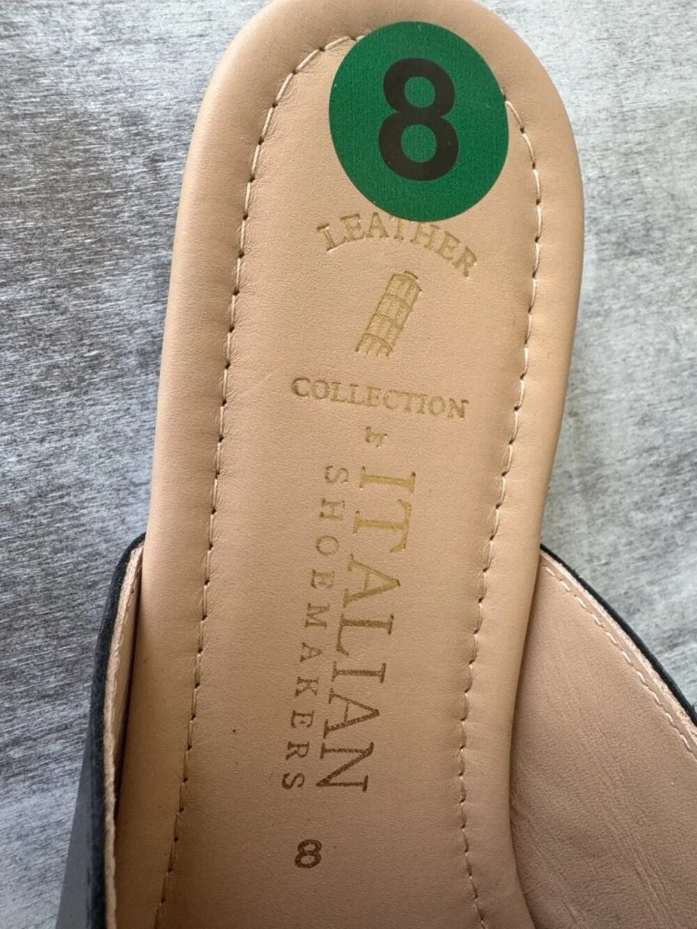 Black Leather Slide Mules with Gold Bit Accent Sz.8